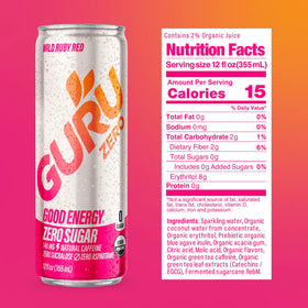 GURU Zero Sugar prebiotic blue agave inulin mention on can side.