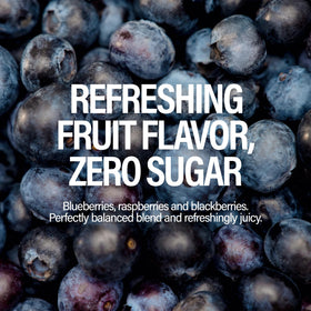 GURU Zero Sugar Wild Berry label close-up highlighting organic ingredients.