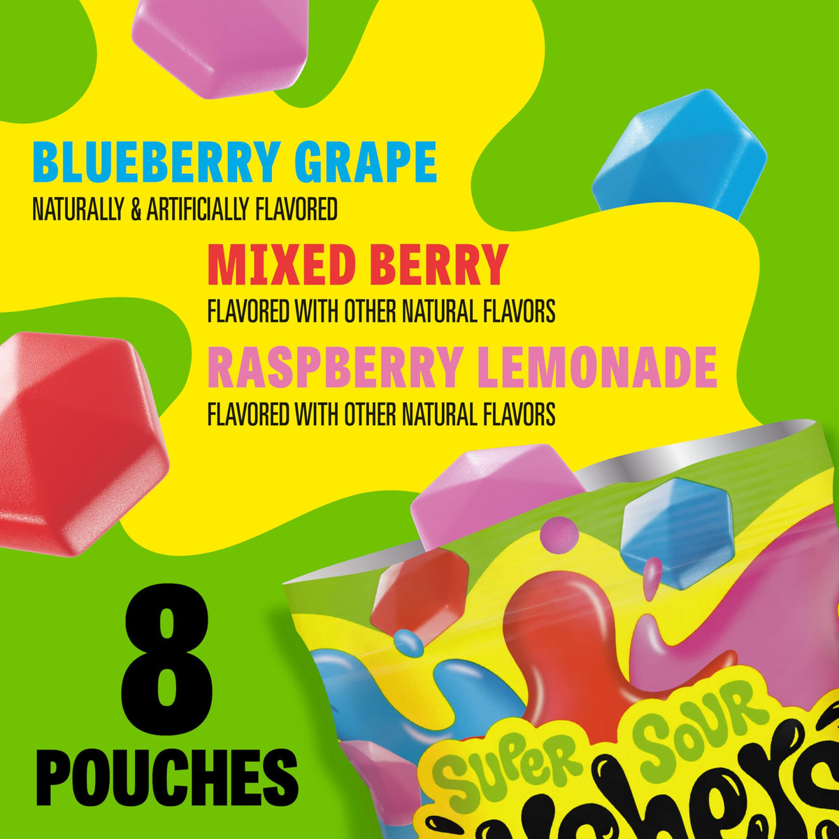 Gushers Mixed Berry flavor close-up showing vibrant color and fruity sweetness.