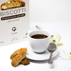 GUSTA biscotti classic almond bite closeup shows crisp texture and almond notes