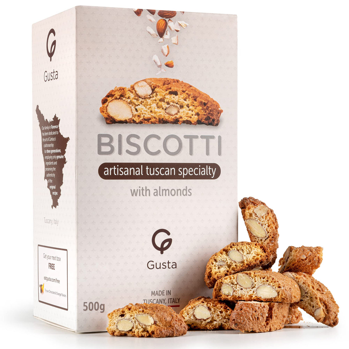GUSTA biscotti classic almond pack front, convenient Italian treat