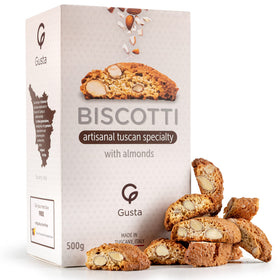 GUSTA biscotti classic almond pack front, convenient Italian treat