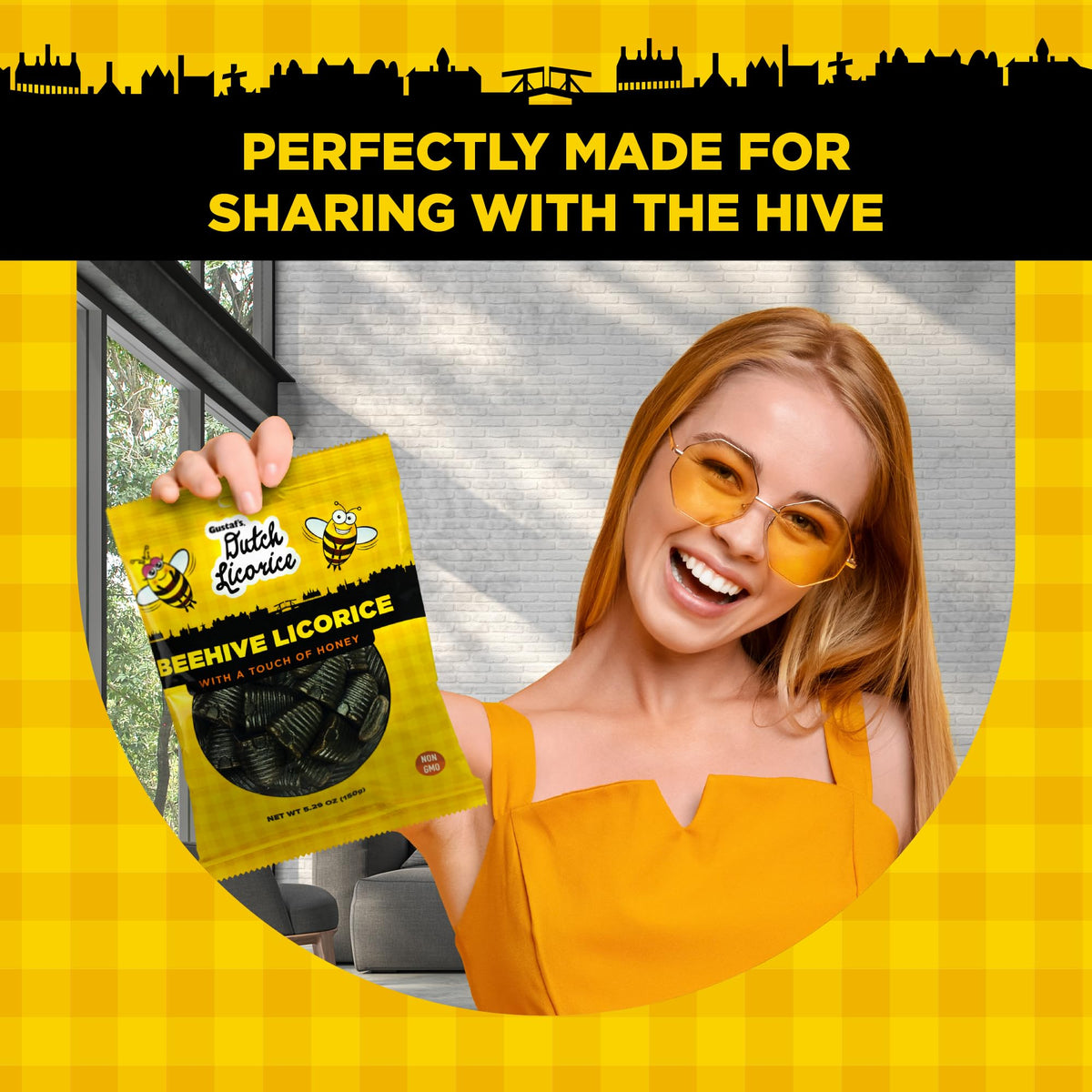 Behold Gustaf's Beehive Drops on a shelf, tasty Dutch candy option.