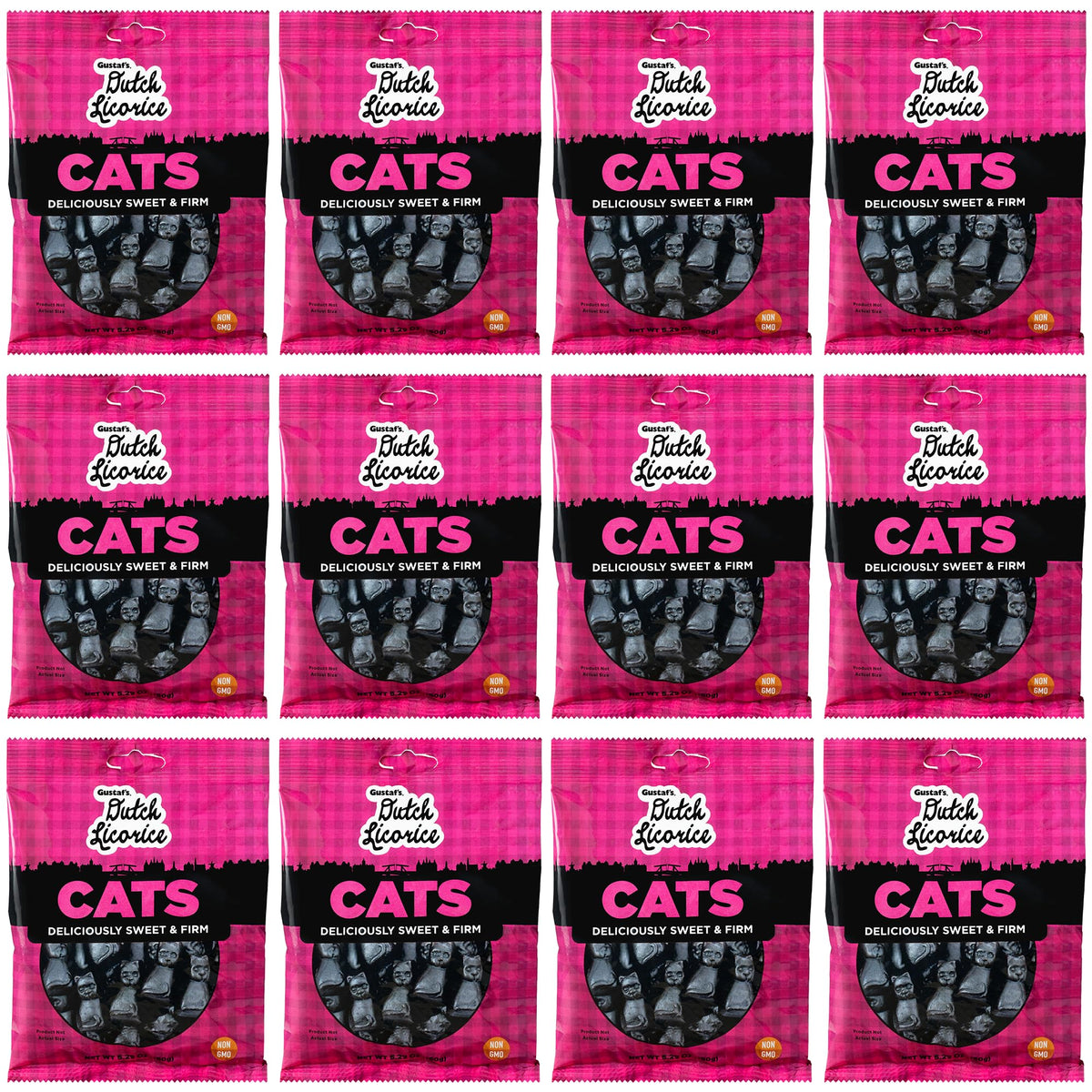 Gustaf's Dutch Licorice Cats front-pack image shows bold, authentic flavor.