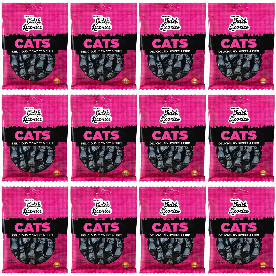 Gustaf's Dutch Licorice Cats front-pack image shows bold, authentic flavor.