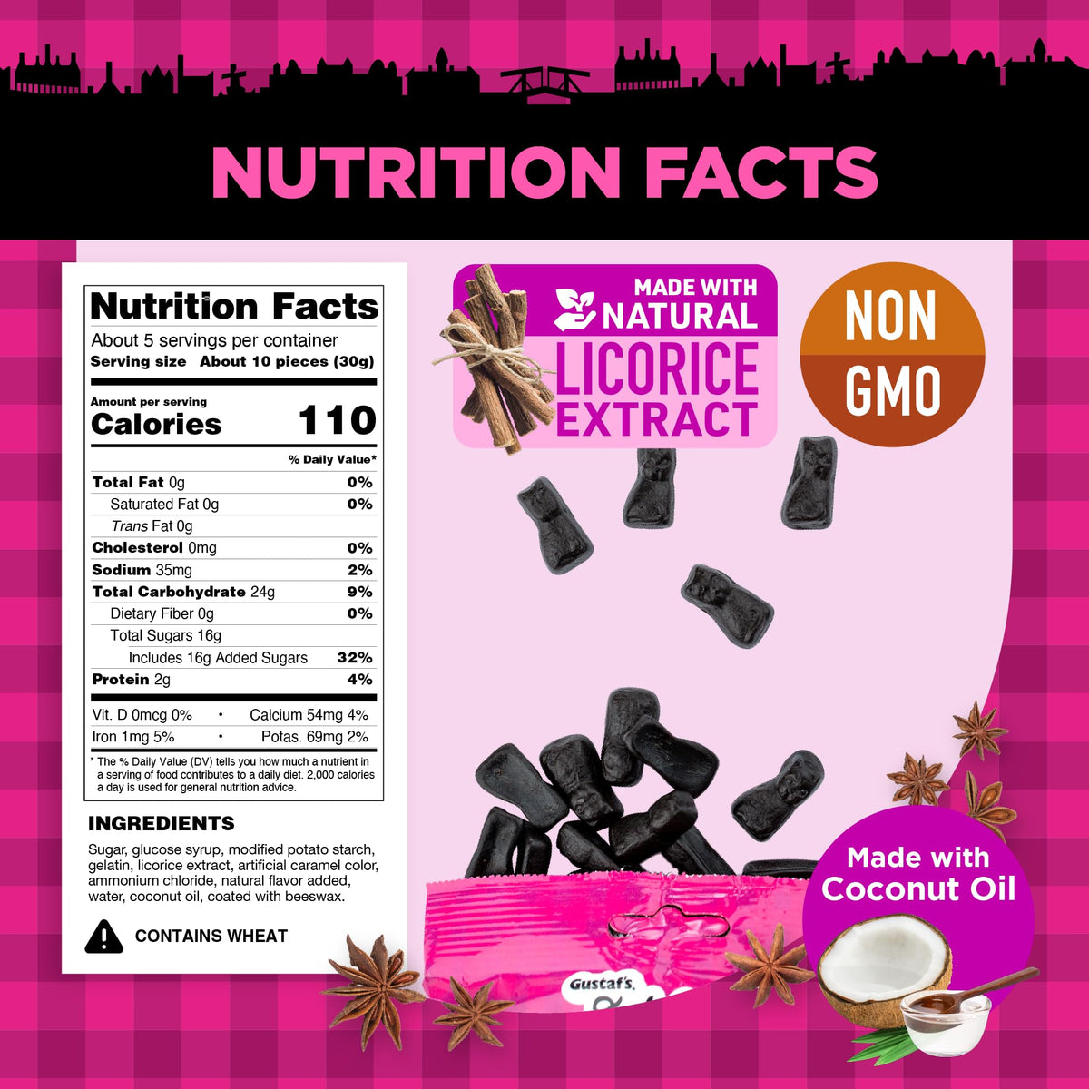 Gustaf's Dutch Licorice Cats texture close-up emphasizes deep flavor and quality.