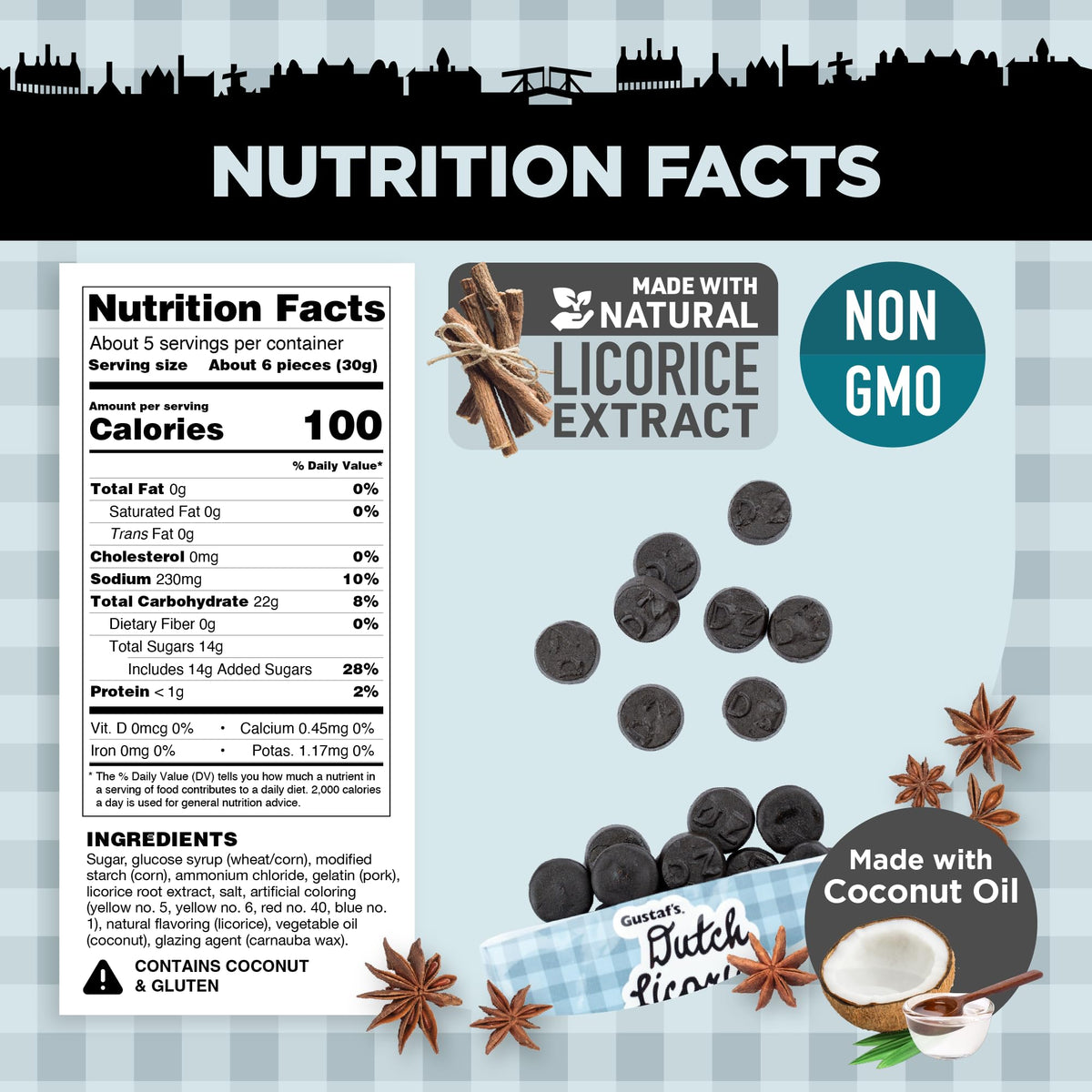 Gustaf's Dutch Licorice Coins coin bite detail emphasizing bold flavor