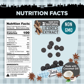 Gustaf's Dutch Licorice Coins coin bite detail emphasizing bold flavor