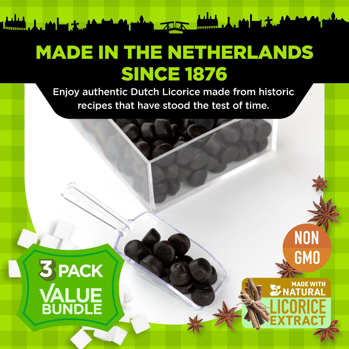 Gustaf's Dutch Licorice Drops 3-pack back view, handy for sharing