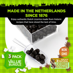 Gustaf's Dutch Licorice Drops 3-pack back view, handy for sharing