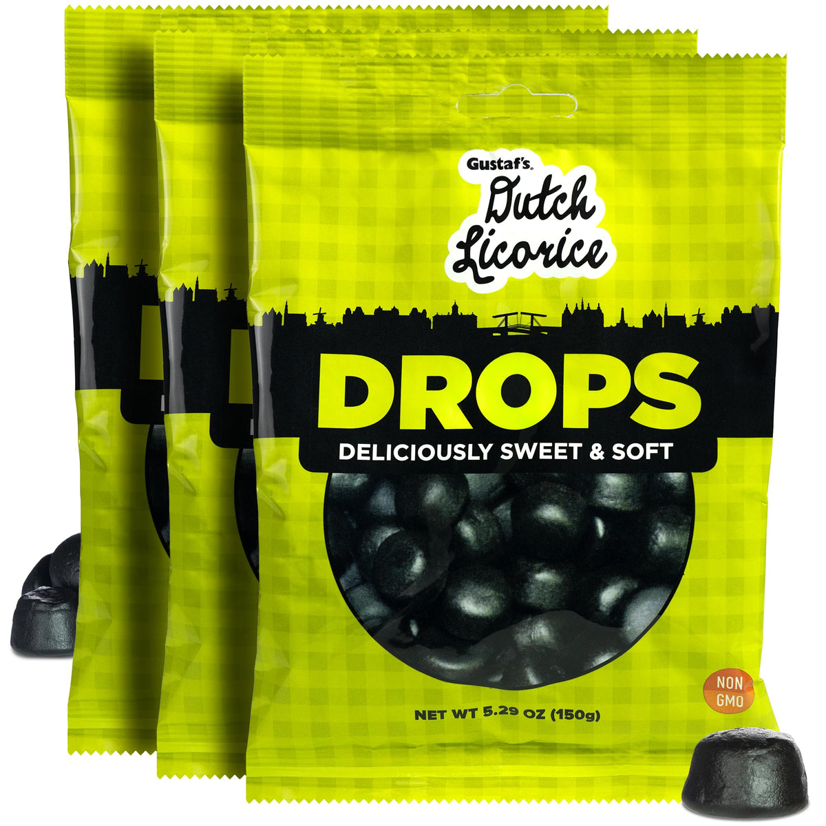 Gustaf's Dutch Licorice Drops jar front view, premium licorice snack