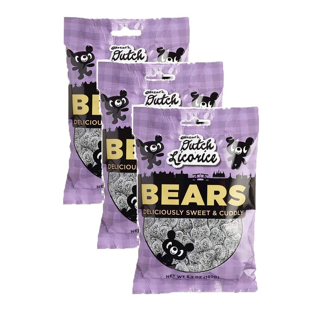 Gustaf's Dutch licorice sugared bears 3-pack, chewy treats ideal for sharing.
