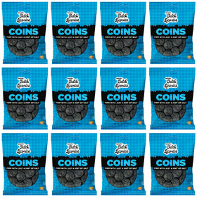Gustaf's Salted Dutch Licorice Coins front view pack, ideal for sharing at gatherings
