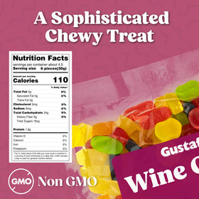 Gustaf's Wine Gums label back showing flavors for quick tasting choices.