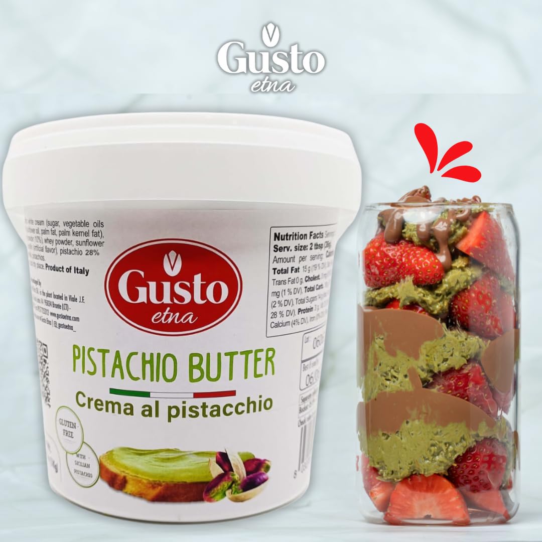 Gusto Etna authentic Italian pistachios butter emphasizes premium quality.
