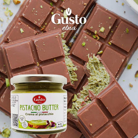 Pistachio butter paired with a chocolate bar for rich flavor contrast
