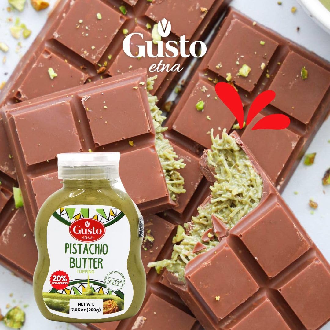 GUSTO ETNA Pistachio Cream jar label highlights authentic Italian quality.