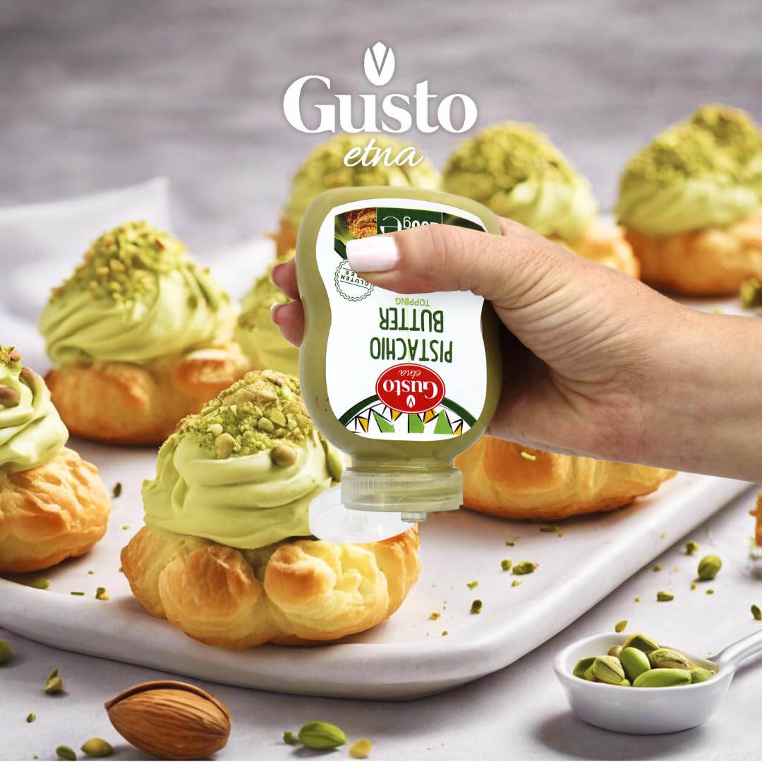 Dessert preparation with GUSTO ETNA Pistachio Cream for richness.