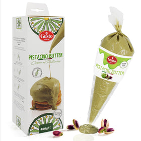 Gusto Etna Pistachio Nut Butter Cream in a squeeze pouch for easy decorating.