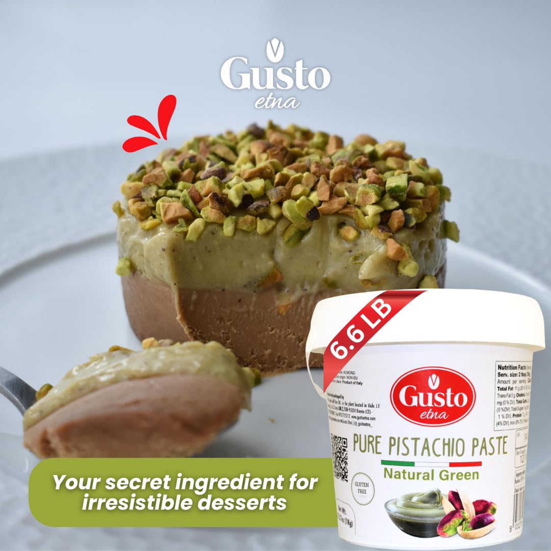 Gusto Etna pistachio paste tub, perfect for desserts and smoothies.