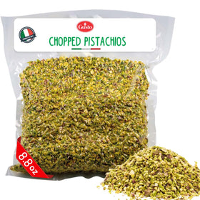 Gusto Etna chopped pistachios front view, 8.8 oz, ideal topping.