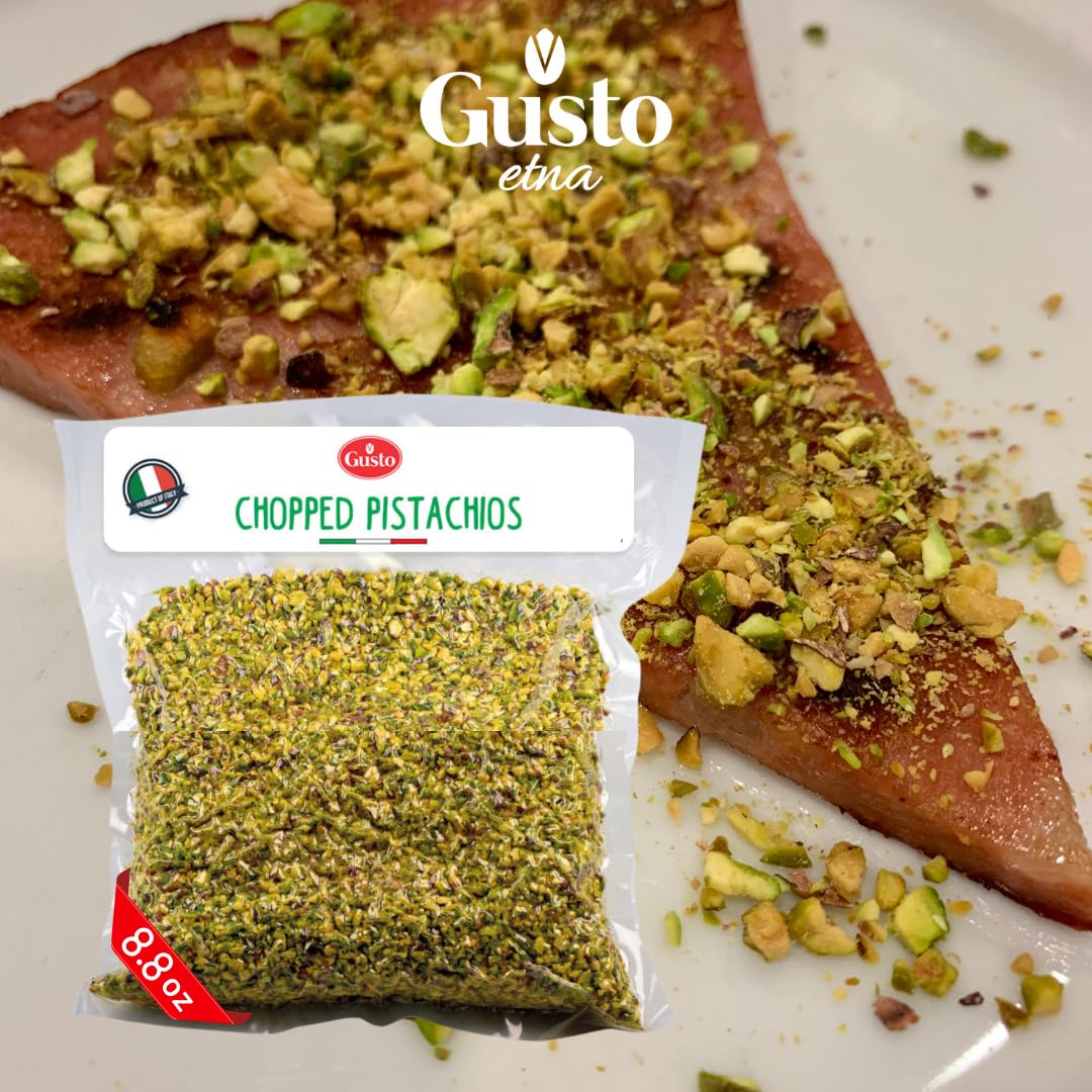 Gusto Etna pistachio crumbles atop desserts and yogurt.