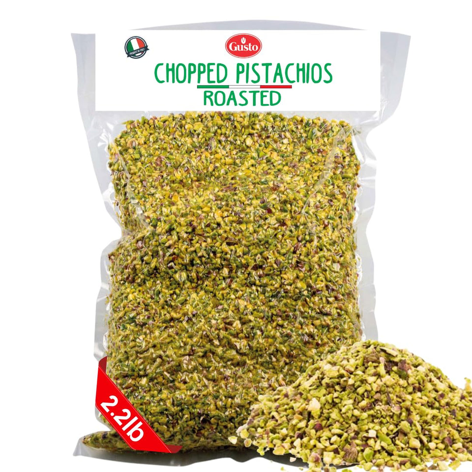 GUSTO ETNA roasted pistachio crumbles in a bowl, ideal dessert topping.