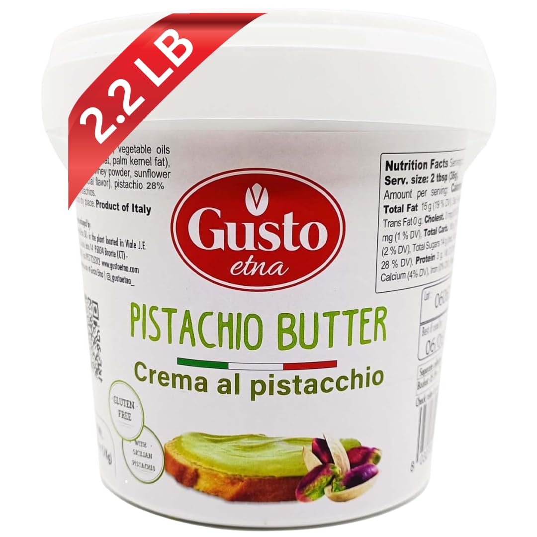 Gusto Etna Sicilian Pistachio Cream bucket with rich, creamy pistachio spread