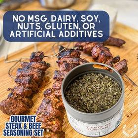Beef steak marinade application using Gustus Vitae seasoning.