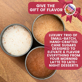 Gustus Vitae coffee sugars glass tins set emphasizes artisanal, small-batch quality
