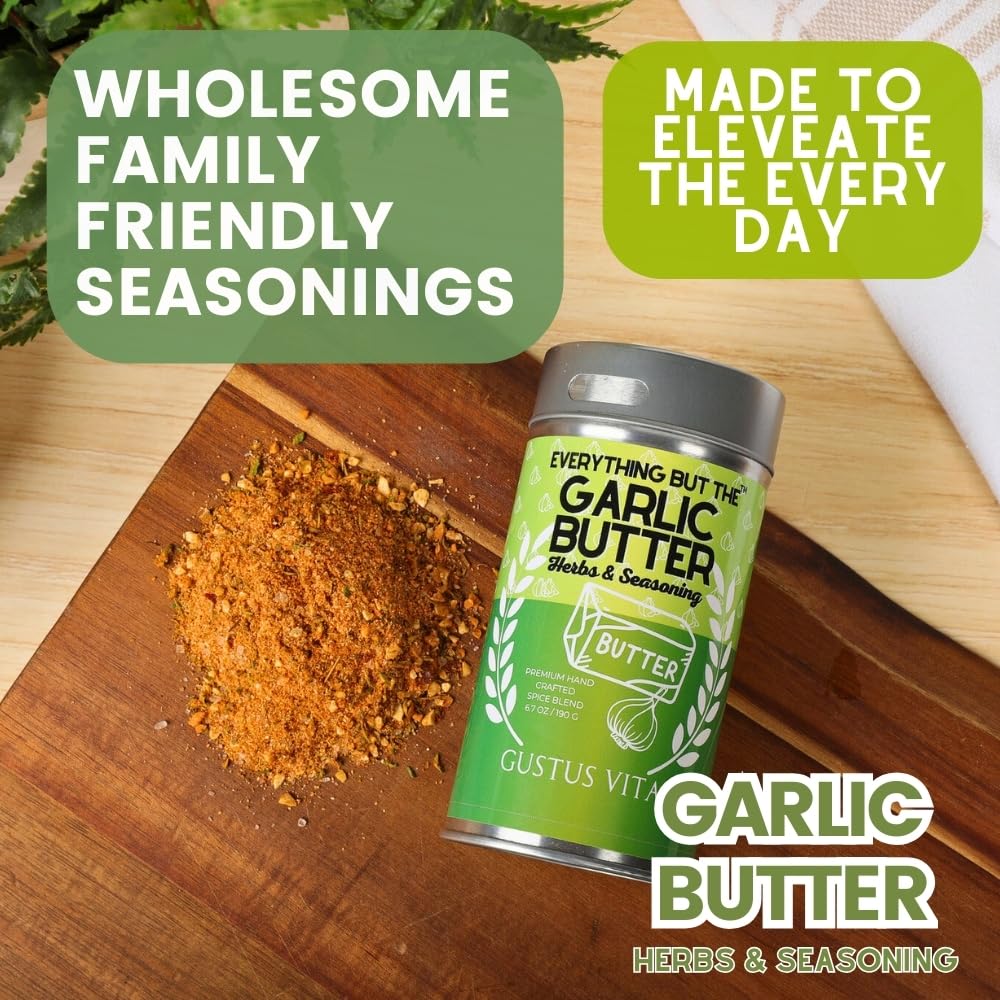 Gustus Vitae salad topping adds savory garlic butter brightness.