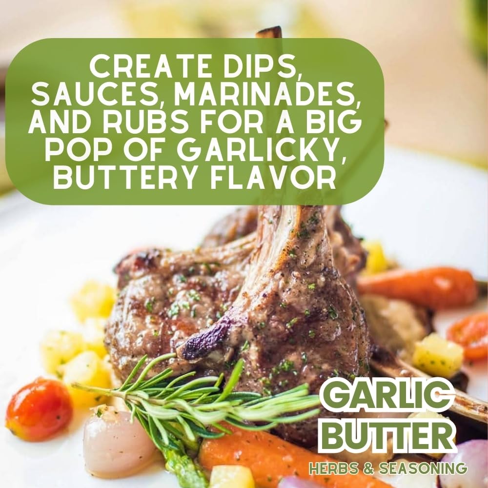 Gustus Vitae garlic butter seasoning dish highlights herbal finish for poultry and vegetables.