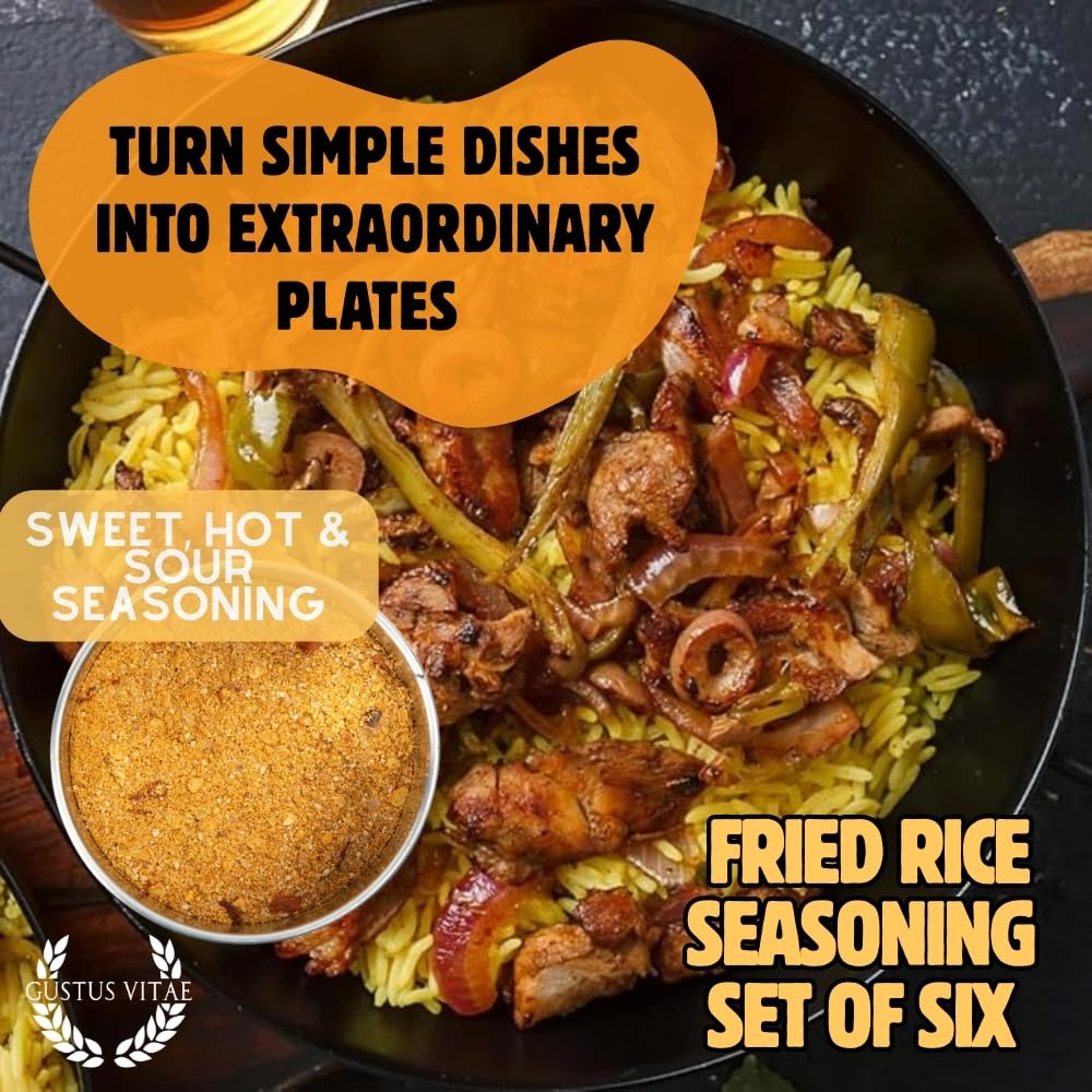 Gustus Vitae fried rice seasoning pantry display with magnetic tins