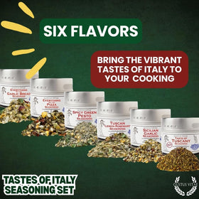 Gustus Vitae Italian seasoning blends closeup reveals vibrant herbs for rich dishes