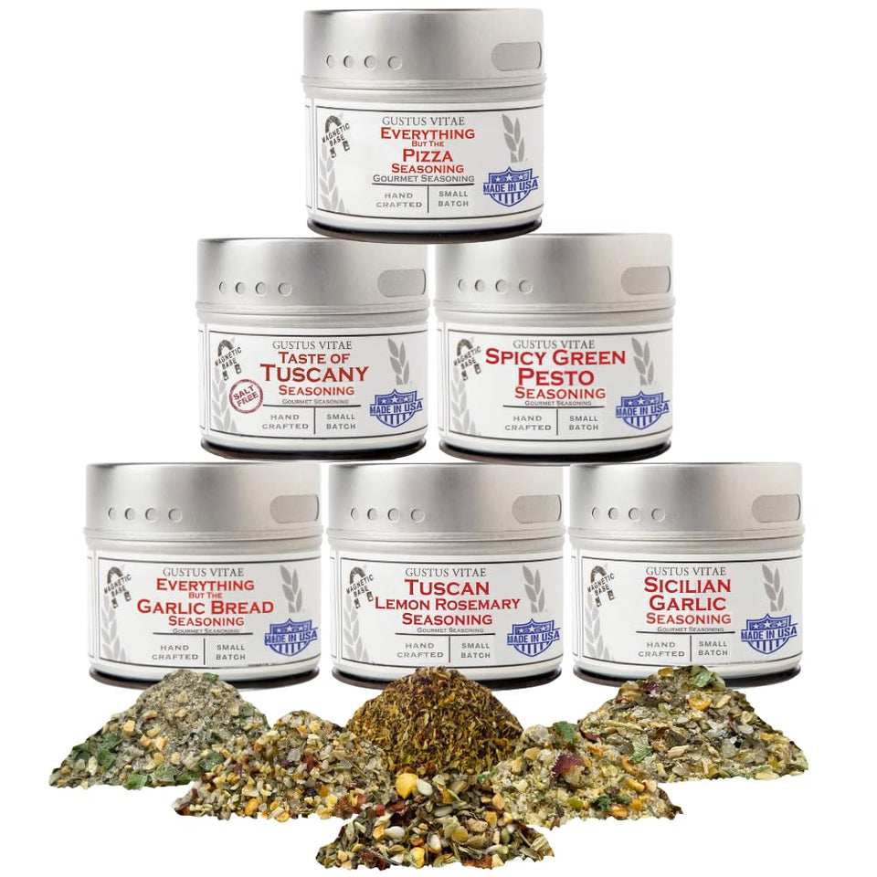 Gustus Vitae Italian seasoning gift set magnetic tins displayed for easy gifting and organized spice storage