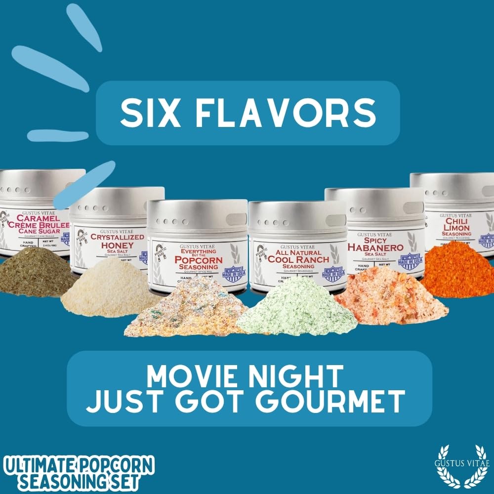 Gustus Vitae popcorn seasoning pour on fresh popcorn, showing easy drizzle.