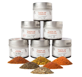 Gustus Vitae World Flavors bottle close-up shows premium spices for elevated dishes.