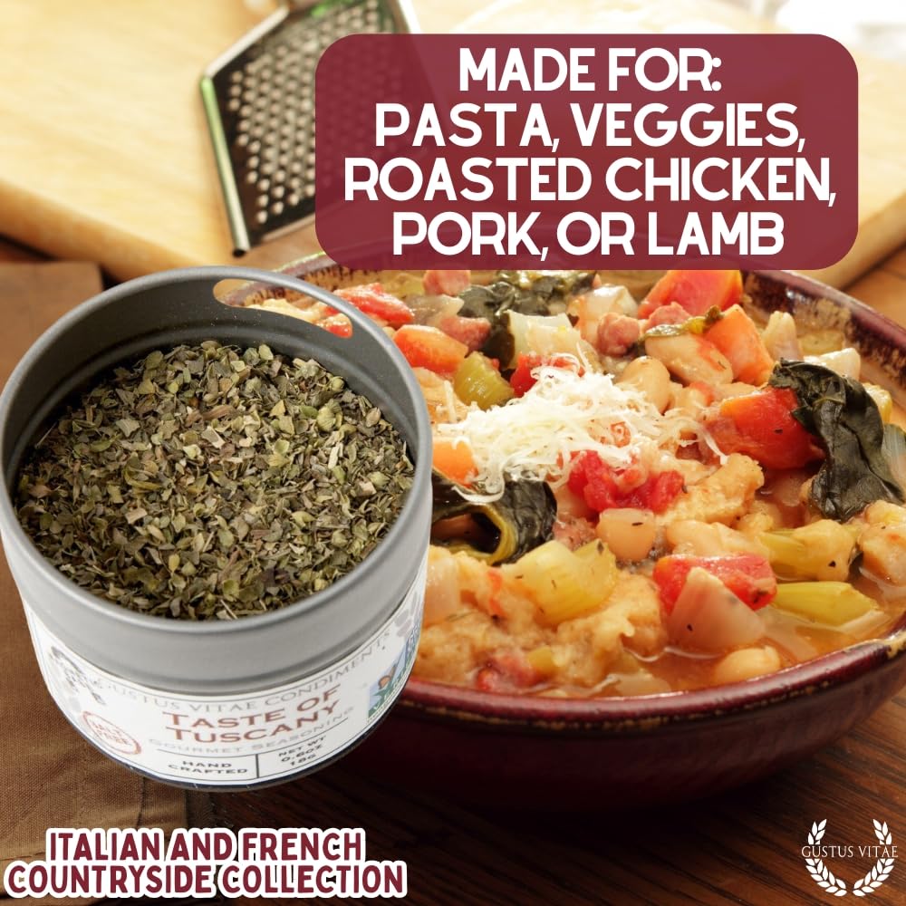 Gustus Vitae magnetic tin on fridge keeps premium spices within easy reach.