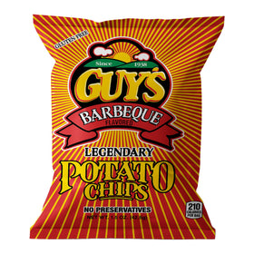 Guy's BBQ Potato Chips bag front shows bold flavor for on-the-go snacking.