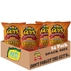 Guy's BBQ Potato Chips bag side nutrition panel highlights no preservatives or MSG.