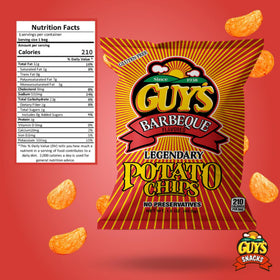 Retail display of Guy's BBQ Potato Chips bulk packs.