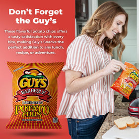 Guy's BBQ Potato Chips on kitchen counter ready for quick lunch.