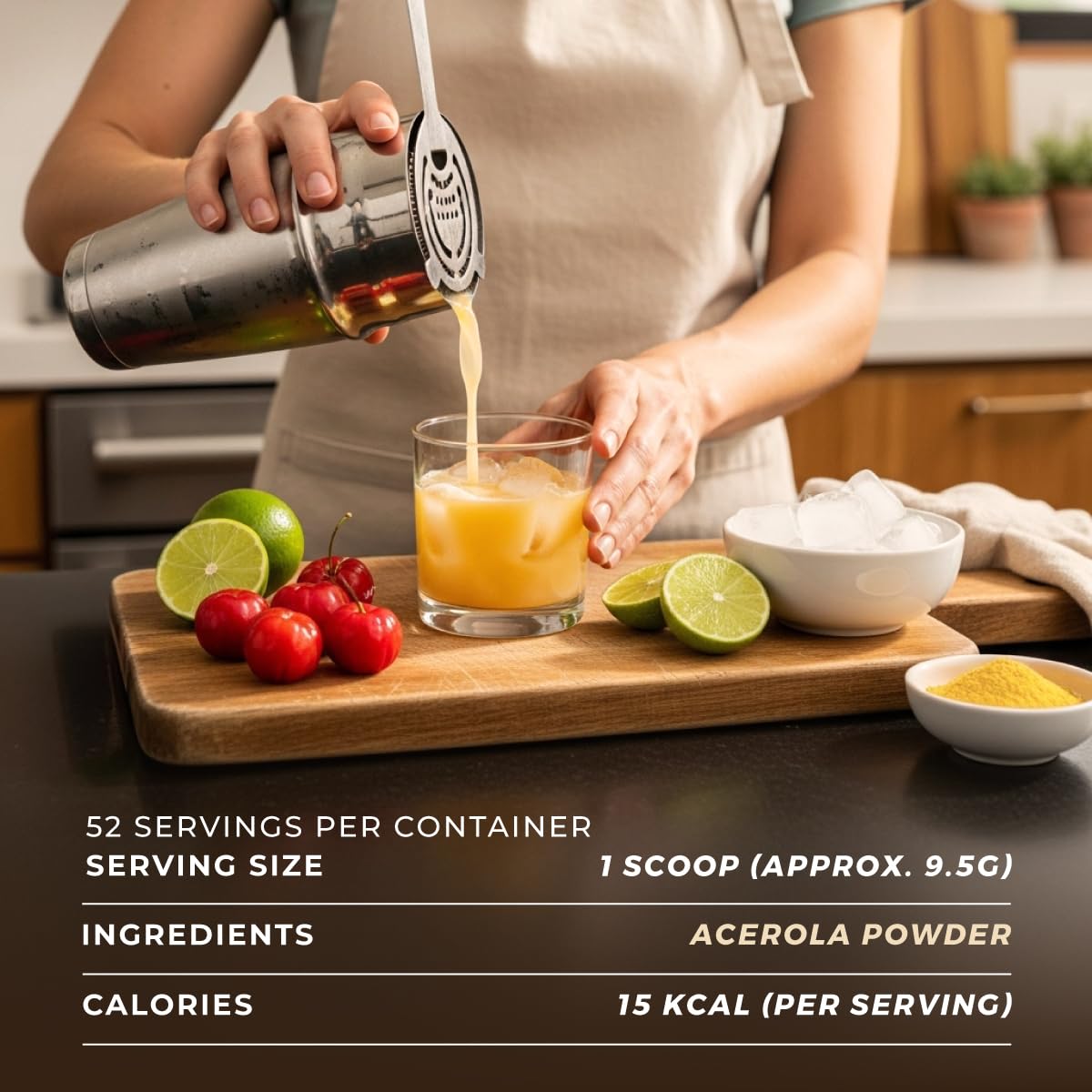Gya Tea Co Acerola cherry powder kitchen setup ready for smoothies