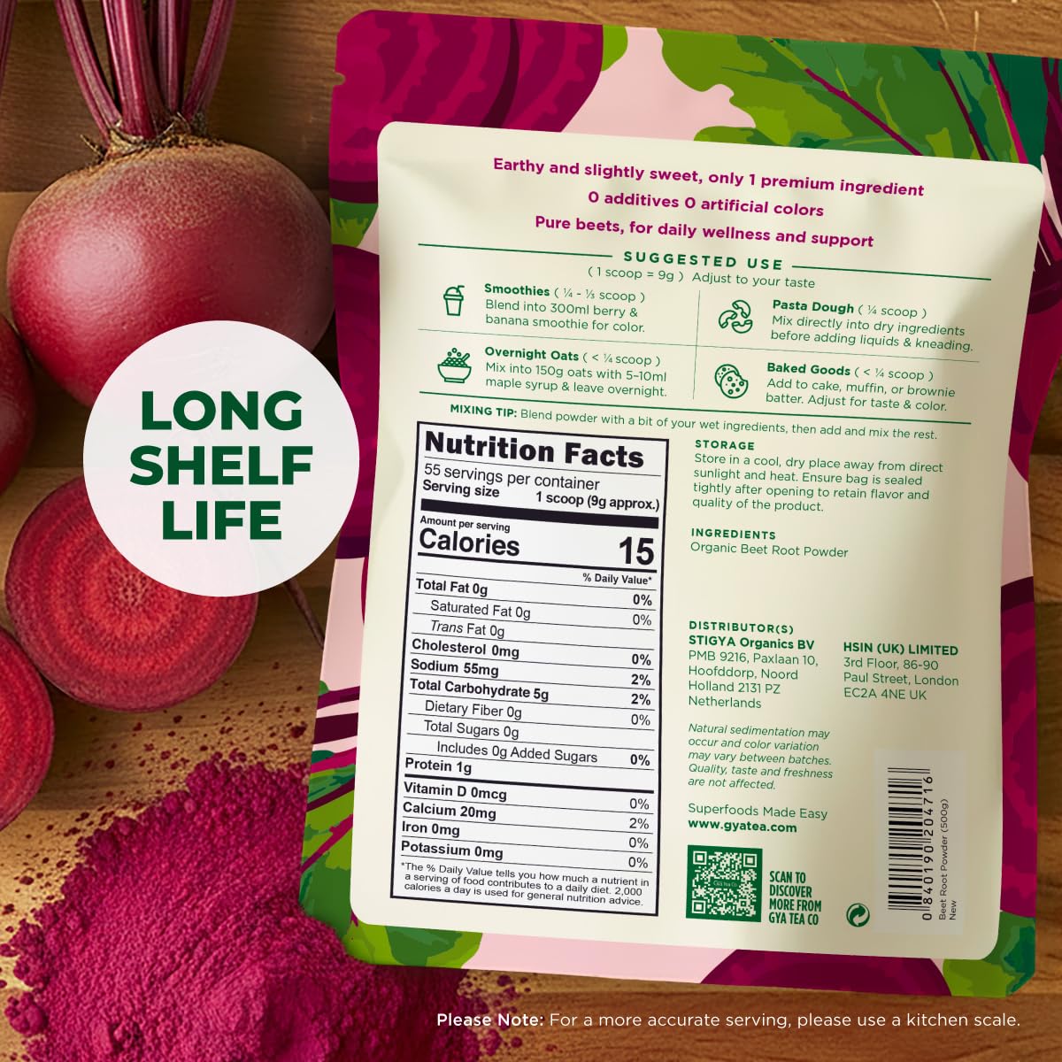 Gya Tea Co Beet Root Powder scoop ready for precise 9 g servings