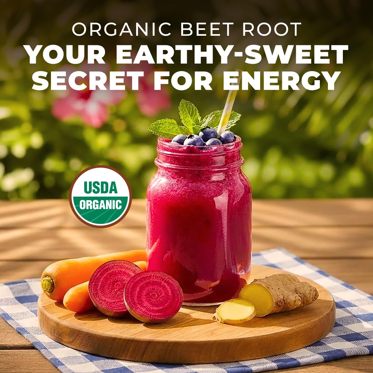 Gya Tea Co Beet Root Powder in a smoothie bowl for vibrant color and natural flavor