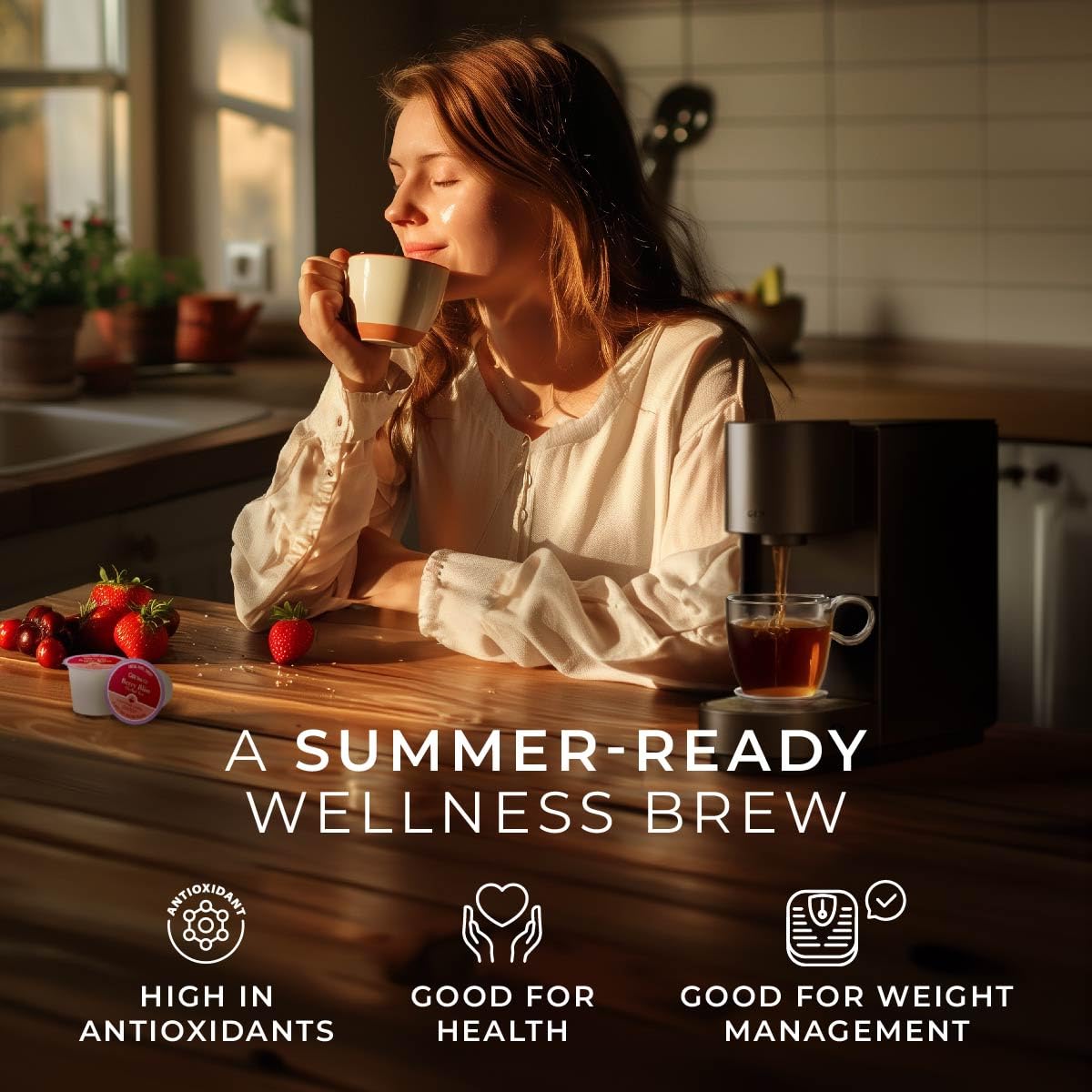 Steaming cup of Berry Bliss pod tea invites a relaxing ritual