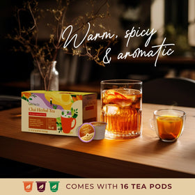Gya Tea Co chai herbal tea pod brewing in cup for a relaxing ritual.
