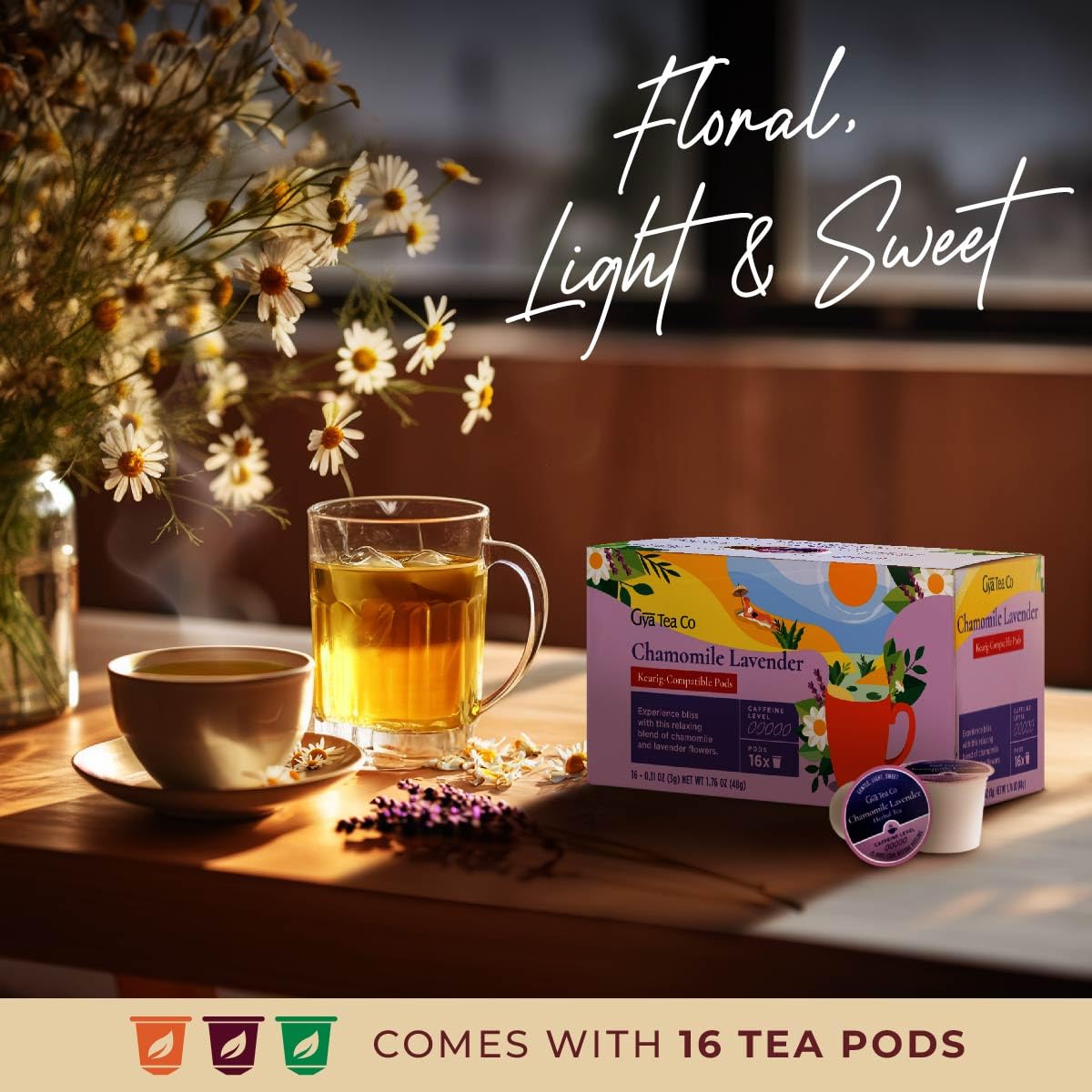 Gya Tea Co Chamomile Lavender pod with cup for quick, mess-free relaxation