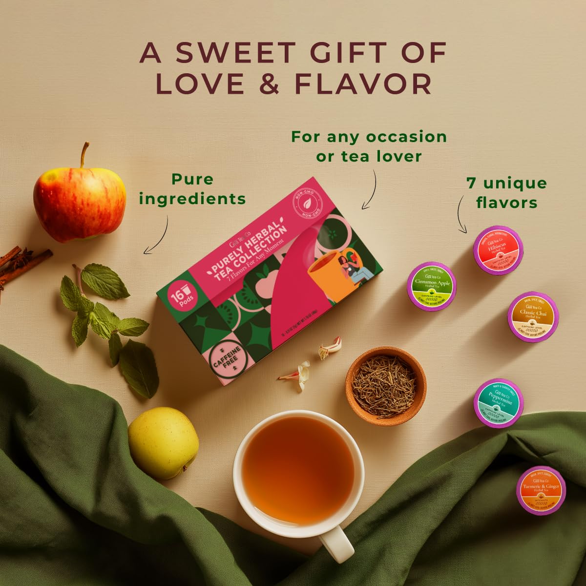 Gya Tea Co Chamomile Lavender Tea Pod, floral serenity at day end.