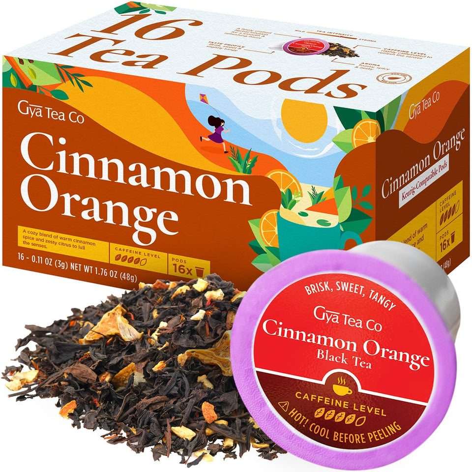 Gya Tea Co Cinnamon Orange Black Tea Pod delivers rich flavor for a cozy mug.